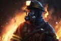 Firefighter searching for possible survives. Generative AI