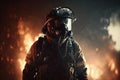 Firefighter searching for possible survives. Generative AI