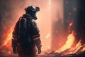 Firefighter searching for possible survives. Generative AI