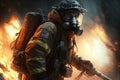 Firefighter searching for possible survives. Generative AI