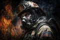 Firefighter searching for possible survives. Generative AI