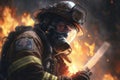 Firefighter searching for possible survives. Generative AI