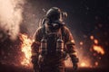 Firefighter searching for possible survives. Generative AI