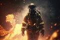 Firefighter searching for possible survives. Generative AI