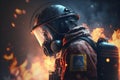 Firefighter searching for possible survives. Generative AI