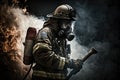 Firefighter searching for possible survives. Generative AI