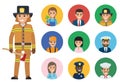 Firefighter and Set of People of Different Jobs