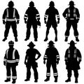 Firefighter silhouettes set fireman pack of vector silhouette design Royalty Free Stock Photo