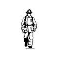 Firefighter. Firefighter simple black and white line art vector logo Royalty Free Stock Photo