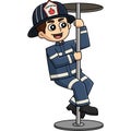 Firefighter the Sliding Down Pole Cartoon Clipart Royalty Free Stock Photo