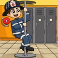 Firefighter the Sliding Down Pole Colored Cartoon Royalty Free Stock Photo
