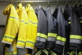 Firefighter suit and equipment ready for operation, Fire fighter room for store equipment, Protection equipment of fire fighter Royalty Free Stock Photo