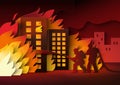 Firefighter team extinguishing burning house apartment Royalty Free Stock Photo