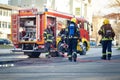 Firefighter teamwork successfully completed the firefighting Royalty Free Stock Photo