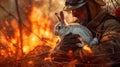 Firefighter tenderly holding a rabbit
