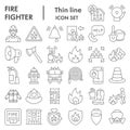 Firefighter thin line icon set, Fire safety symbols set collection or vector sketches. Fire service signs set for Royalty Free Stock Photo