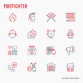 Firefighter thin line icons set