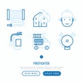 Firefighter thin line icons set