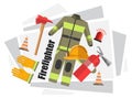 Firefighter uniform with helmet and gloves vector