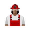 A firefighter in uniform and helmet. Isolated color image