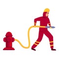 Firefighter use hydrant icon cartoon vector. Rescue man