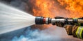 Firefighter using a hose to extinguish flames during a training exercise in a controlled environment Royalty Free Stock Photo