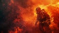 Firefighter with vibrant flames and a team in action heroism in the heat Royalty Free Stock Photo