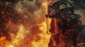 Firefighter with vibrant flames and a team in action heroism in the heat Royalty Free Stock Photo