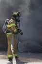 Firefighter waits for water