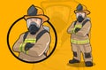Firefighter Wearing Gas Mask