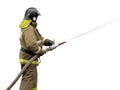 Firefighter working with fog nozzle Royalty Free Stock Photo