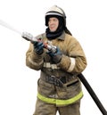 Firefighter working with fog nozzle Royalty Free Stock Photo