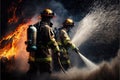 Firefighters in action, big flames. Generative Ai