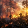 Firefighters battle wildfire in the forest Royalty Free Stock Photo