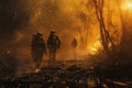 Firefighters battle wildfire at night Royalty Free Stock Photo