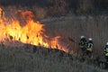 Firefighters battle a wildfire in spring.