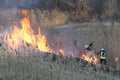 Firefighters battle a wildfire in spring.