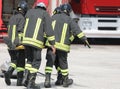 firefighters carrying the injured man with the stretcher Royalty Free Stock Photo
