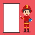 Firefighters Character with Blank Board Royalty Free Stock Photo