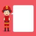 Firefighters Character Making Thumb Up with Speech Bubbles Royalty Free Stock Photo