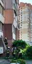 Firefighters Climb the stairs to the second floor of a high-rise building