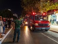 Firefighters do a firefighting and extrication demonstration in the center of Kalamata city, Greece