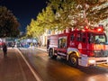 Firefighters do a firefighting and extrication demonstration in the center of Kalamata city, Greece