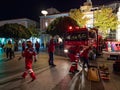 Firefighters do a firefighting and extrication demonstration in the center of Kalamata city, Greece