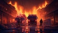 Firefighters extinguish a fire in the city. 3d rendering