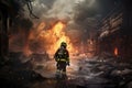 Firefighters extinguish a fire in the forest. Firefighters extinguish a fire, Firefighter attempting to prevent the spread of Royalty Free Stock Photo