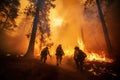 Firefighters extinguish a fire in a forest. Firefighters fighting a fire, Firefighters battling a wildfire, AI Generated Royalty Free Stock Photo