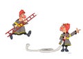 Firefighters extinguish the fire. Illustration on white background