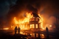 Firefighters extinguish flames, save a house from destructive fire Royalty Free Stock Photo