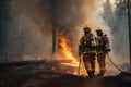 Firefighters extinguish a forest fire. Brave people doing dangerous work Royalty Free Stock Photo